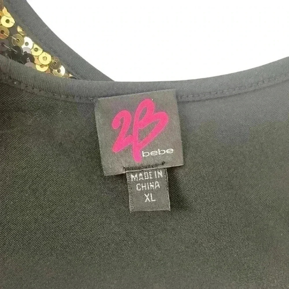 Bebe Black & Gold  Peplum Sequin Striped Top XL – Party, Cocktail, Metallic - Picture 13 of 16